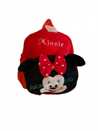 Articole pentru scoala si gradinita - Rucsac din plus de tip ghiozdanel pentru copii Rosu cu Minnie Mouse cu Fundita