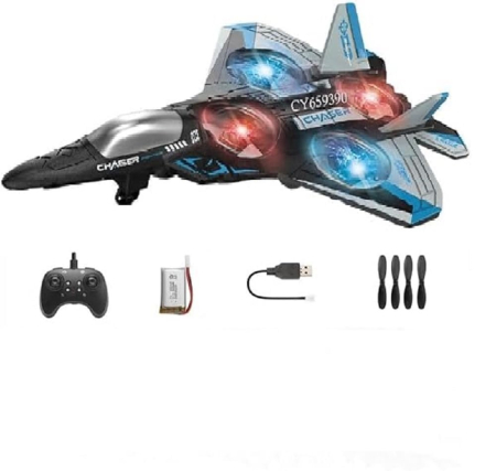 Drona pentru Copii Tip Avion de Lupta, cu Telecomanda, Lumini LED, Negru [1]