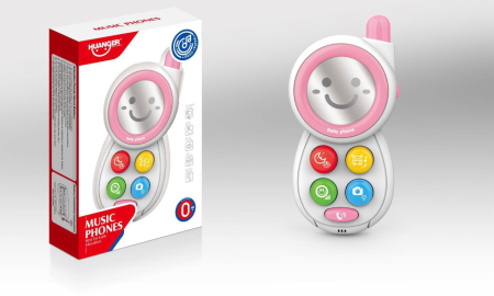 Jocuri de indemanare si dexteritate - Telefon Muzical Interactiv pentru Copii cu Lumini, Sunete si Oglinda, ROZ