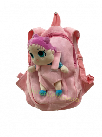 Articole pentru scoala si gradinita - Rucsac din plus de tip ghiozdanel pentru copii Roz cu Papusa Vesela