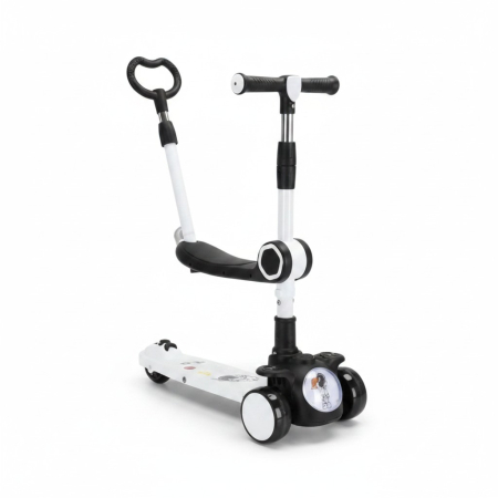Trotinete - Trotineta Multifunctionala 3 in 1 pentru Copii cu Maner Parental si Scaunel, Jucarie de Exterior cu Muzica si Roti cu Lumini LED, NEGRU