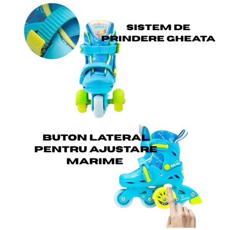 Role Roz pentru Fete, Roti Ajutatoare, Lumini LED, Set Protectie [2]