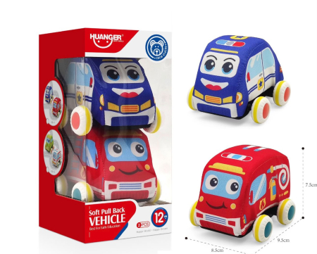 Jucarii copii si bebe - Set 2 Masinute Moi din Material Textil pentru Copii, Masina de Politie/Masina de Pompieri