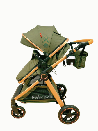 Carucior 2 in 1 cu Landou, Geanta Inclusa, Cadru de Aluminiu, Roti Pivotante 360 si Suport Pahar, 0-36 Luni, VERDE [5]