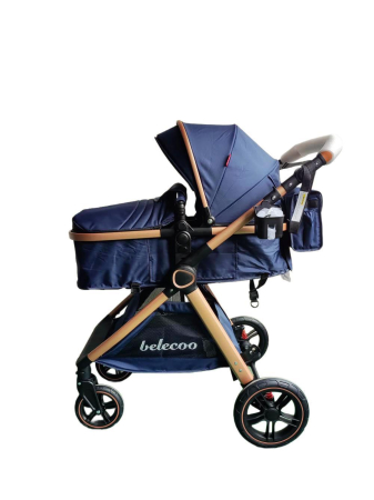 Carucior 2 in 1 cu Landou, Geanta Inclusa, Cadru de Aluminiu, Roti Pivotante 360 si Suport Pahar, 0-36 Luni, BLEUMARIN [3]