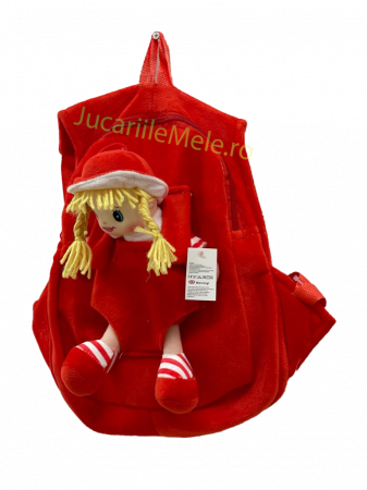Rucsac din plus de tip ghiozdanel pentru copii Rosu cu Papusa Vesela [2]