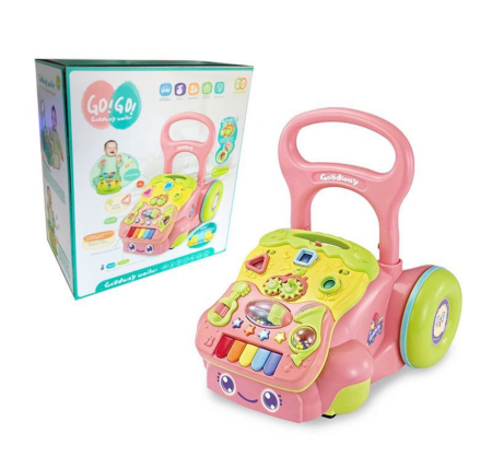Jucarii si jocuri interactive pe varsta - Antemergator pentru Copii cu Centru de Activitati, Muzica, Lumini si Maner Reglabil, ROZ