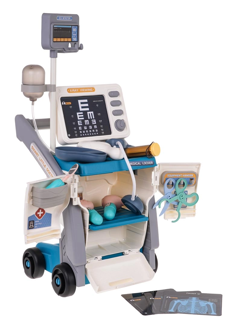 Copii 4 ani+ - Set Doctor pentru Copii cu Carucior Medical, 26 Accesorii, ECG, Lumini si Sunete