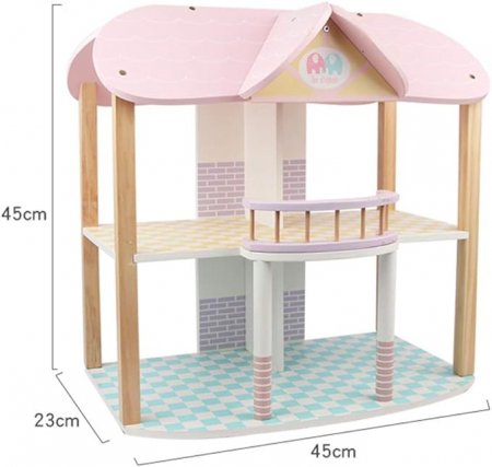 Casuta Vintage din Lemn pentru Papusi cu Mobilier, Roz [2]