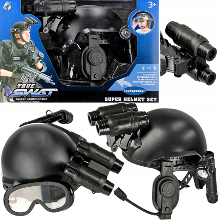 Copii 4 ani+ - Set Casca SWAT pentru Copii cu Binoclu, Ochelari, Lanterna, Microfon si Difuzor