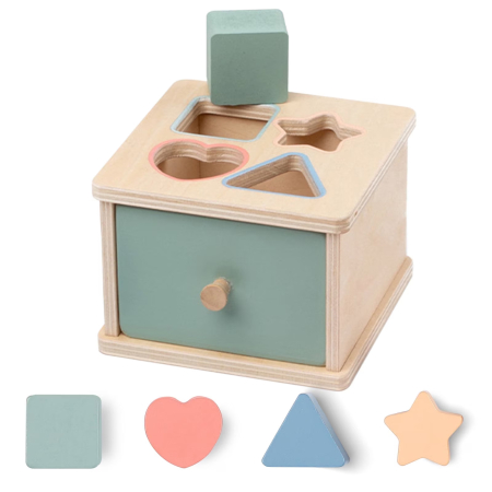 Jucarie Senzoriala Montessori din Lemn, Sortator de Forme Geometrice cu Sertar, Dezvoltare Motricitate, 2 ani +, VERDE [1]