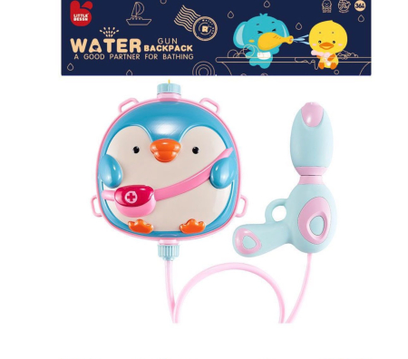 Jucarii Baloane de Sapun - Ghiozdan cu Pistol cu Apa pentru Copii, Model Pinguin cu Borseta, Rezervor 1600 ml, Albastru/Roz