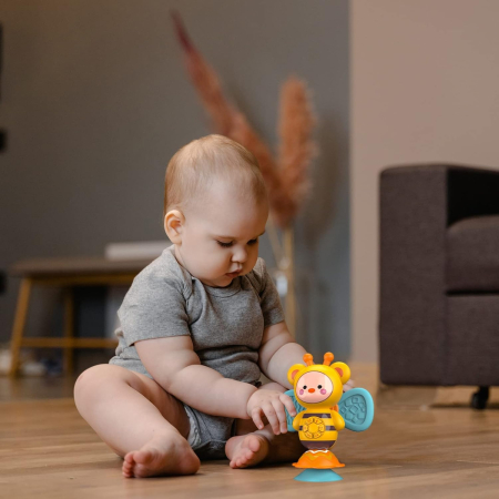 Jucarii si jocuri interactive pentru bebe - Albinuta Interactiva cu Ventuza, Muzica si Aripi Moi pentru Dentitie