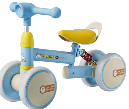 Copii 4 ani+ - Bicicleta de Echilibru, Fara Pedale, 4 Roti Stabile, Lumini LED si Scaun Reglabil, 1 an +, ALBASTRU