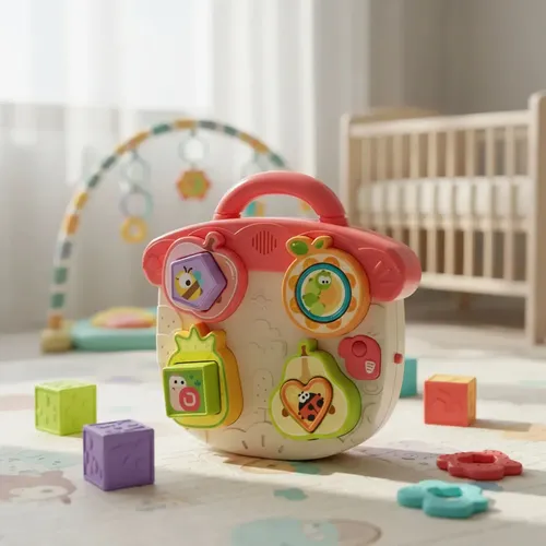Jucarie Educationala Tip Puzzle Montessori Interactiv cu Efecte Sonore, Sortator Forme, Fructe, Animale si Maner, ROZ [3]