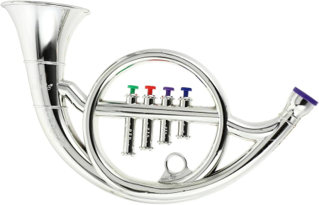 Jucarii copii si bebe - Instrument Muzical de Jucarie Tip Corn Francez pentru Serbari si Jocuri de Rol, Trompeta din Plastic, ARGINTIU