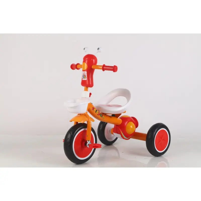 Tricicleta pentru Copii cu Pedale, Design Retro, Jucarie de Exterior, Fata Simpatica, Cos de Depozitare pentru Jucarii, Portocaliu/Rosu [2]