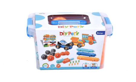 Jocuri de indemanare si dexteritate - Set Constructie DIY, Piese de Asamblat, Vehicule, Surubelnite si Cutie pentru Depozitare