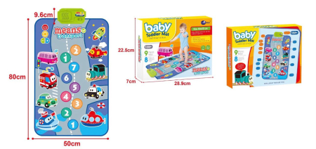 Jucarii si jocuri interactive pe varsta - Covoras Muzical Interactiv pentru Copii, Cu Sunete de Vehicule, Clape de Pian si Activitati Educative, 80 x 50 cm