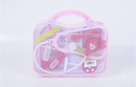 Copii 5 ani+ - Set de Doctor pentru Copii in Valiza Roz de Plastic, Joc de Rol cu 11 Accesorii Medicale