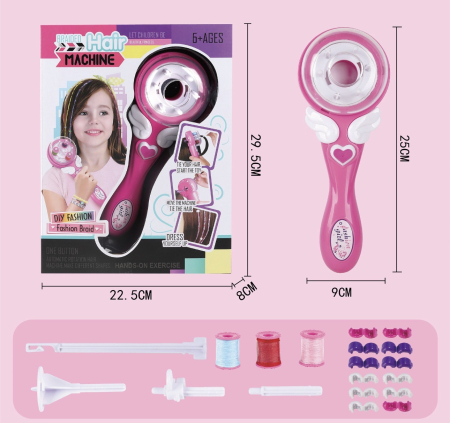 Aparat Electric de Impletit Parul pentru Copii, cu Fire Colorate si Accesorii, Roz [1]