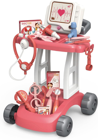 Set de Joaca Doctor pentru Copii cu Carucior Medical, Lumini, Sunete si Instrumente Medicale, Roz [1]