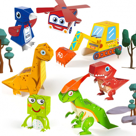 Jocuri si jucarii educative pe varsta - Set Origami pentru Copii, Dinozauri, 8 Piese