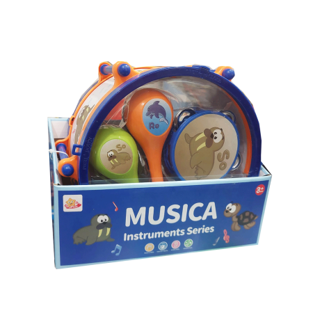 Jucarii instrumente muzicale - Set Instrumente Muzicale de Percutie pentru Copii, 5 Piese, Toba Mare cu Cutie de Depozitare