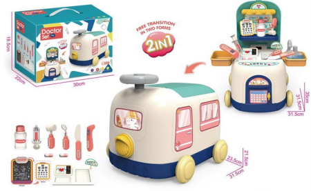 Jucarii copii si bebe - Set de Doctor 2 in 1 cu Masinuta de Ambulanta si Accesorii Doctor