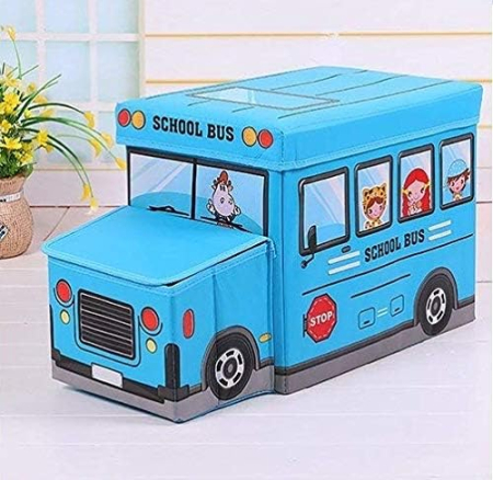 Camera copilului - Cutie de Depozitare Pliabila pentru Jucarii, Autobuz Scolar, ALBASTRU