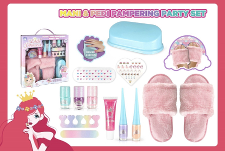 Copii 4 ani+ - Set Manichiură și Pedichiură pentru Copii, cu Oje, Lip Gloss, Stickere și Papuci Pufoși Roz