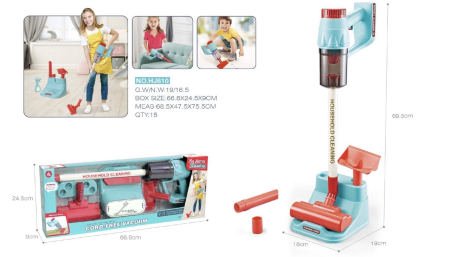 Copii 4 ani+ - Aspirator de Jucarie pentru Copii cu Lumini si Sunete, 3 Capete de Schimbat si Statie, Turcoaz