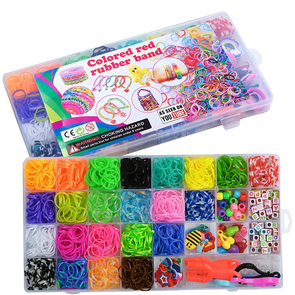 Copii 3 ani+ - Set DIY cu Bratari, Elastice Multicolore si Accesorii