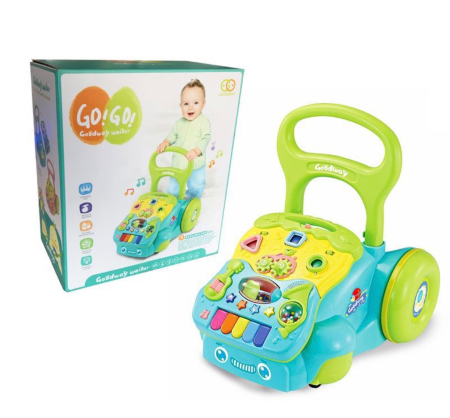 Jucarii si jocuri interactive pe varsta - Antemergator pentru Copii cu Centru de Activitati, Muzica, Lumini si Maner Reglabil, ALBASTRU
