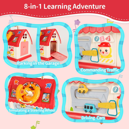 Casuta Educativa Montessori 8 in 1 cu Lumini, Sunete, Masinute si Activitati Interactive, ROZ [5]