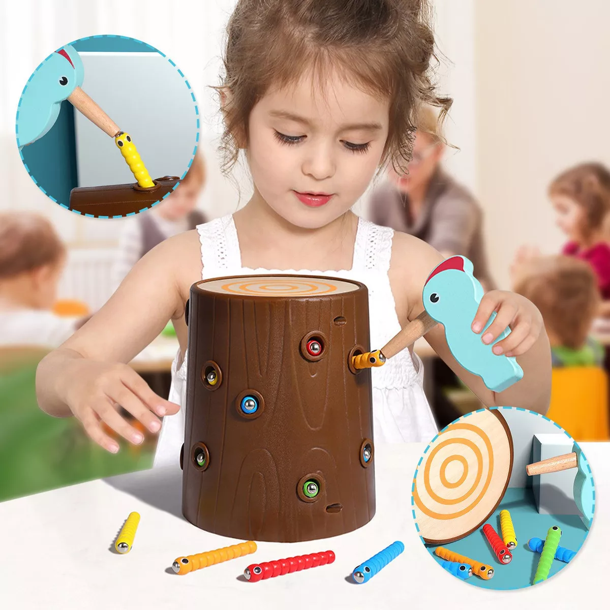 Jucarie Montessori, Busteanul cu Ciocanitoare si Viermisori Magnetici, 17 piese [4]