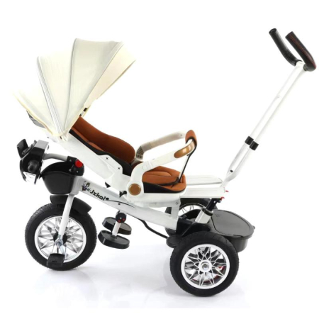 Tricicleta Evolutiva 4 in 1 pentru Copii, cu Spatar Reglabil, Copertina si Maner Parental, Sezut Rotativ, Alb/Maro [2]