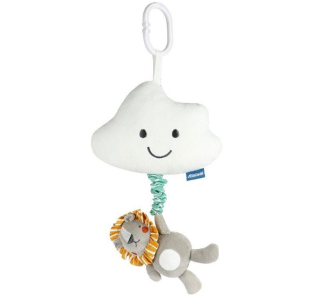 Jucarii si jocuri interactive pe varsta - Jucarie Muzicala Senzoriala de Agatat pentru Bebelusi, cu Cutie Muzicala si Inel de Prindere