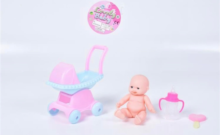 Jucarii copii si bebe - Set Papusa Bebelus cu Carucior, Biberon si Accesoriu pentru Joaca de Rol