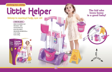 Copii 4 ani+ - Set de Curatenie pentru Copii, cu Carucior Mobil, Galeata, Matura, Mop, Roz-Mov