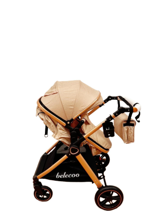 Carucior 2 in 1 cu Landou, Geanta Inclusa, Cadru de Aluminiu, Roti Pivotante 360 si Suport Pahar, 0-36 Luni, CREM [3]
