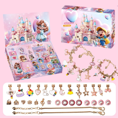 Copii 4 ani+ - Set Creativ DIY pentru Bratari, Blind Box, cu Margele si Talismane Tematice, Multicolor