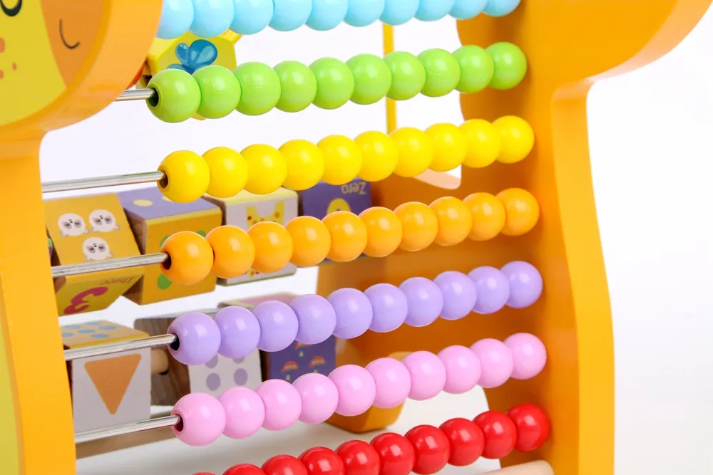 Abac 3 in 1 cu numărătoare din lemn, traseu motricitate și cuburi, jucărie Montessori [6]