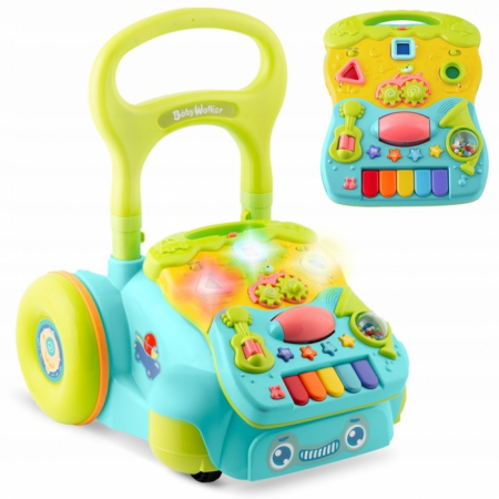 Carucioare si articole transport copii si bebelusi - Antemergator 2 in 1 cu diverse activitati si muzica Ricokids RK-744 - Turcoaz