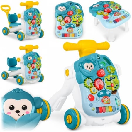 Carucioare si articole transport copii si bebelusi - Antemergator 4 in 1 cu diverse activitati si sunete Ricokids 781500 - Albastru