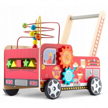 Carucioare si articole transport copii si bebelusi - Antemergator din lemn tip masina de pompieri si diverse activitati, 48 x 27.5 x 40.5 cm, Ricokids RK-873