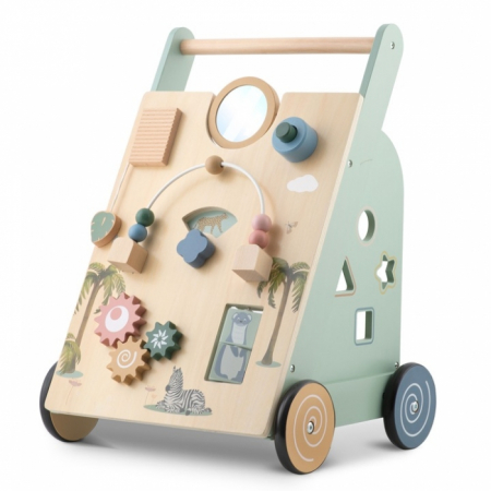 Carucioare si articole transport copii si bebelusi - Antemergator educational din lemn cu diverse activitati, 33 x 33 x 50 cm, Nukido NK-857