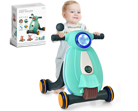 Carucioare si articole transport copii si bebelusi - Antemergator si Centru de Activitati 2 in 1 cu Muzica, Lumini, Turcoaz