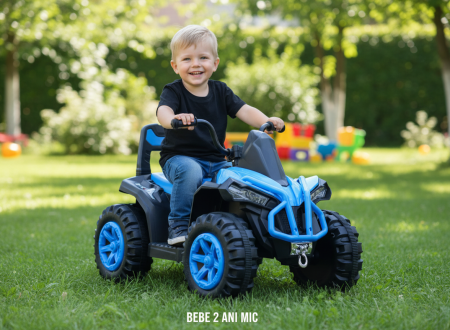 Copii 6 ani+ - ATV Electric pentru Copii cu Baterie 6V 4Ah, Roti Late, Design Sport, Varsta 3 Ani +, ALBASTRU