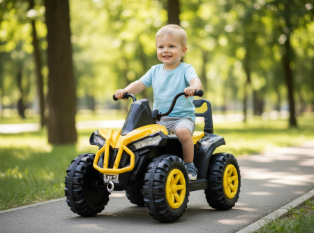 Copii 6 ani+ - ATV Electric pentru Copii cu Baterie 6V 4Ah, Roti Late, Design Sport, Varsta 3 Ani +, GALBEN